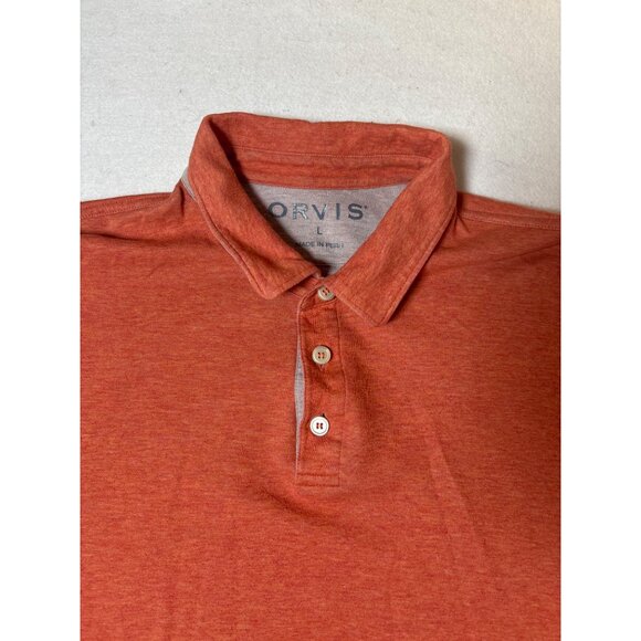 Orvis Mens Large Polo Shirt Rust Heather Cotton Blend Casual - Picture 2 of 10